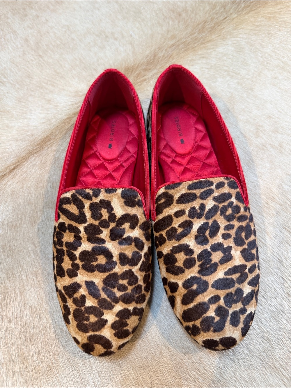 Birdies Leopard Print Loafers with Red Lining